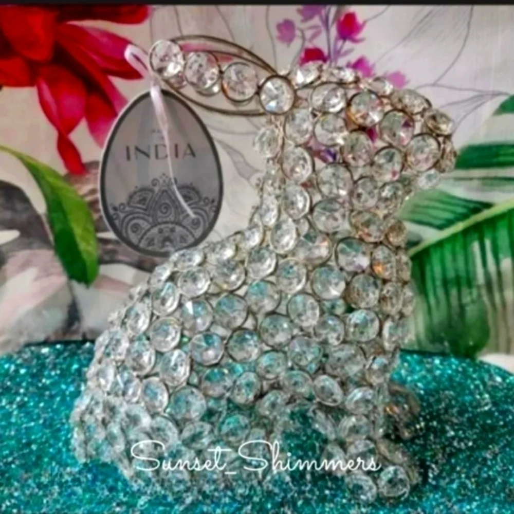 BEADED Crystal Rhinestone Gem Luxe Sitting Easter Bunny Rabbit Egg Decor Figure